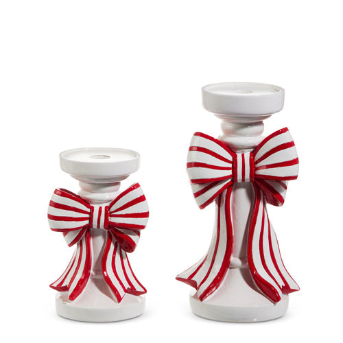 7" Red and White Stripe Bow Candle Holders (SMALL ONLY)