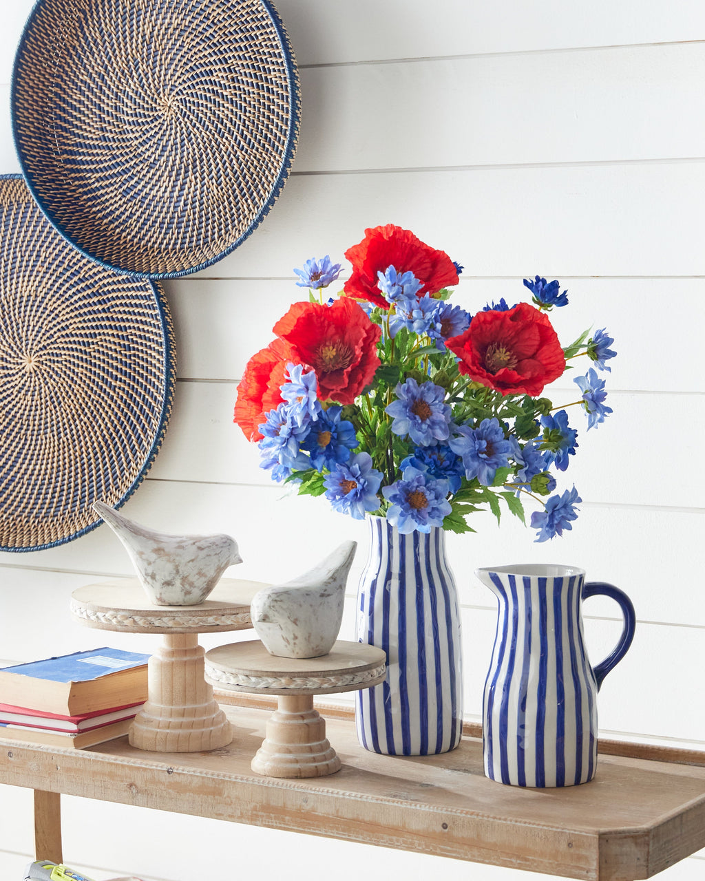 9" BLUE AND WHITE STRIPED PITCHER