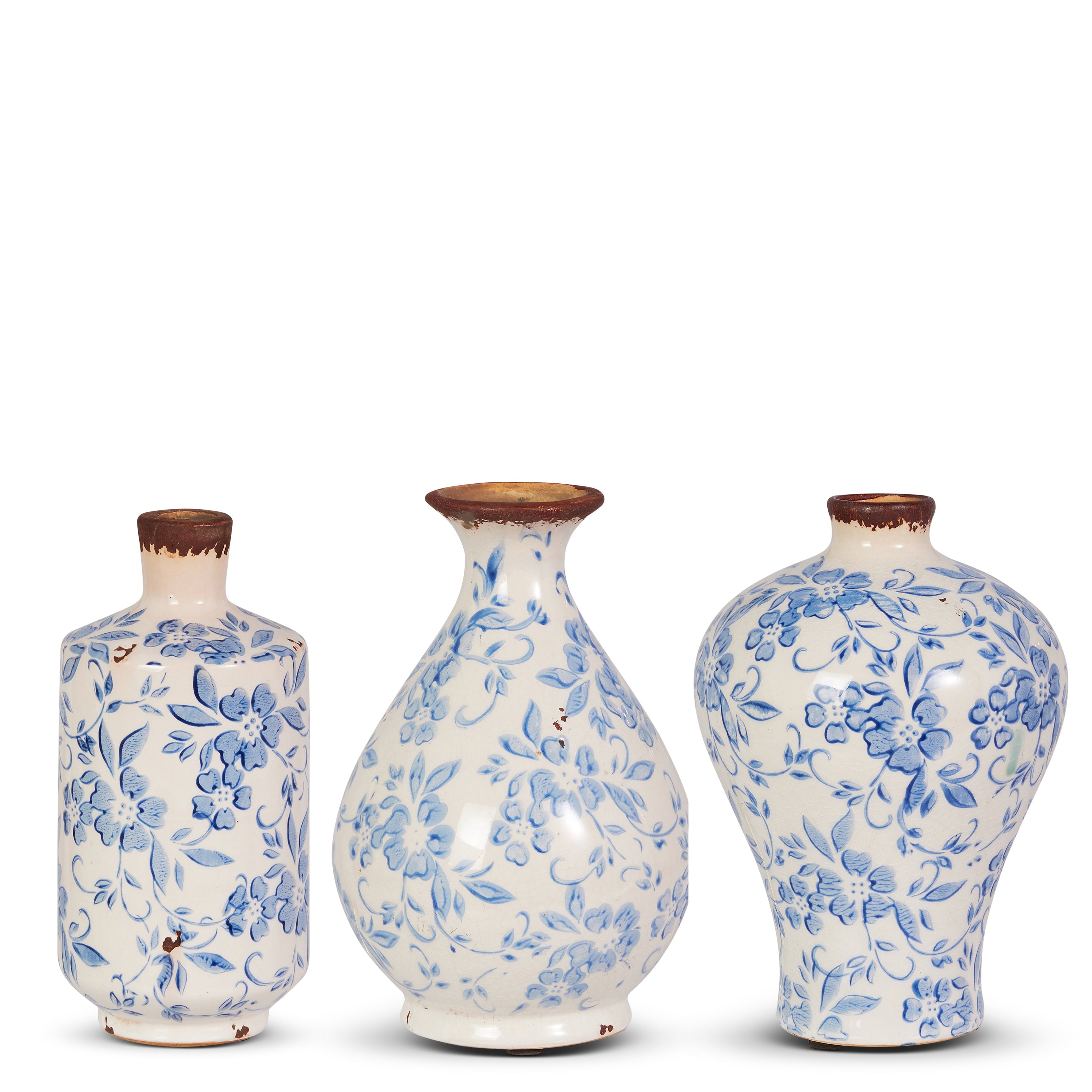 8" BLUE AND WHITE BUD VASES (VASE STYLE ONLY)