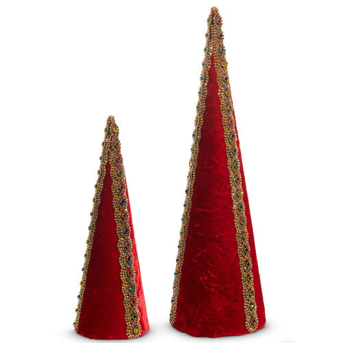 18" Red Velvet Jeweled Cone Trees (LARGE ONLY)