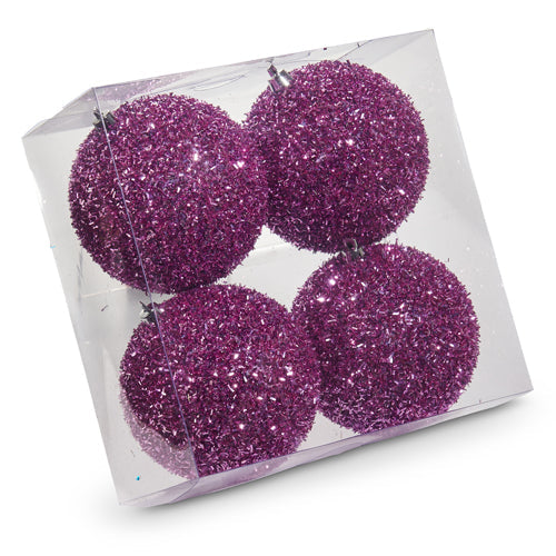 4" Box of Purple Glitter Ornaments