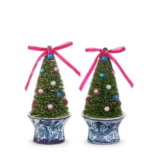 6" Bottle Brush Trees in Chinoiserie Pot Ornament (RIGHT ONLY)