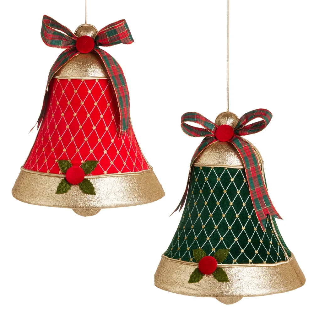 12" Red and Green Velvet Bell Ornament (RED ONLY) SHIPS 9/1/2026