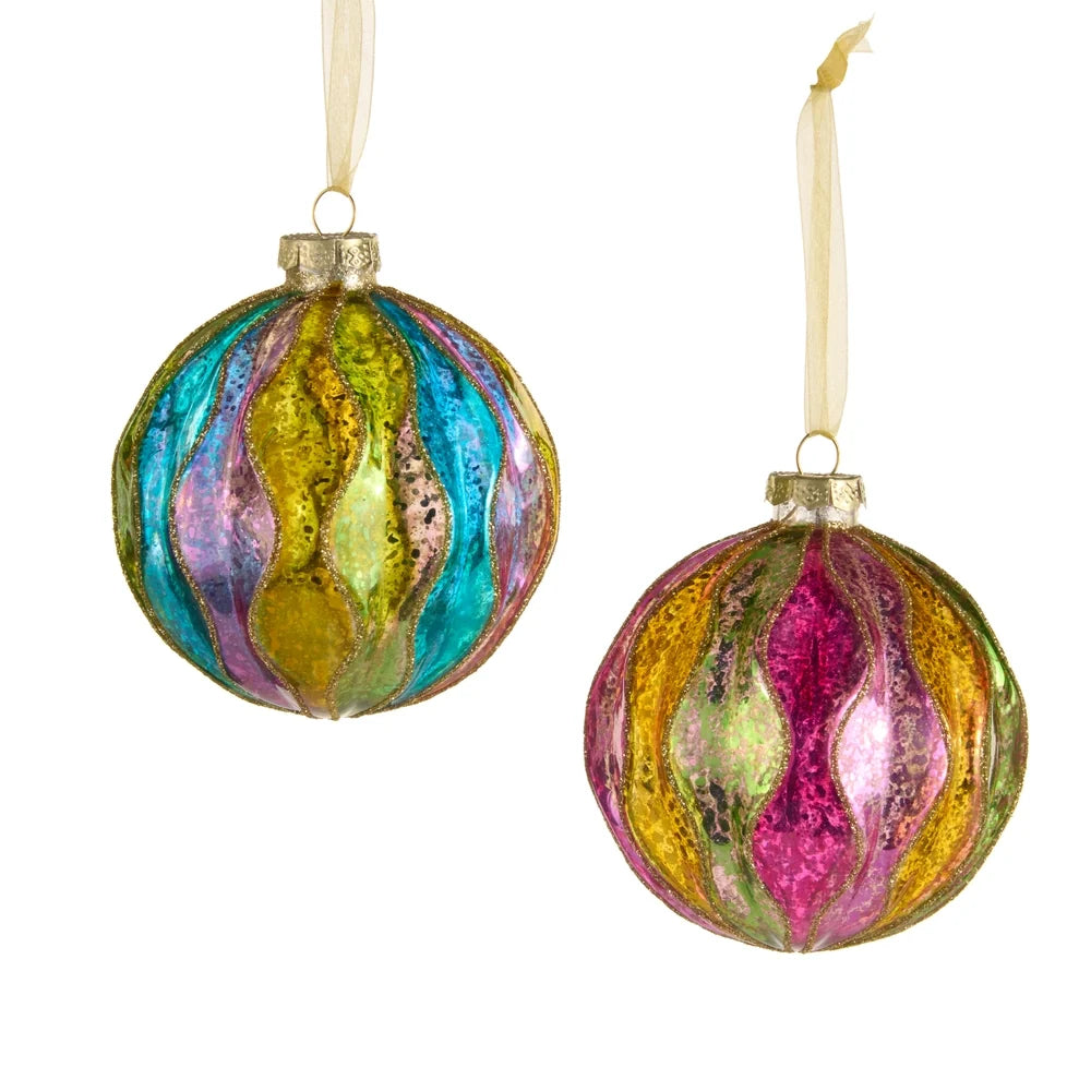 4" ANTIQUED GLITTER BALL ORNAMENT (RIGHT ONLY)