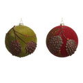 5" Flocked Glitter Pinecone Ball Ornament (GREEN ONLY)