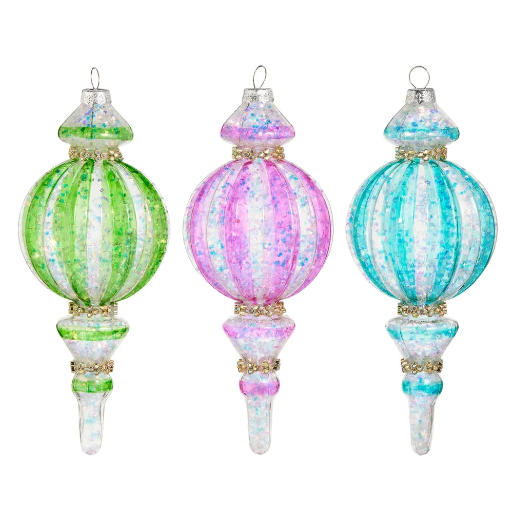 7.5" Bright Stripe Finial Ornament (GREEN ONLY)