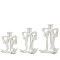 8" White Pearlescent Bow Candlesticks (MEDIUM ONLY)