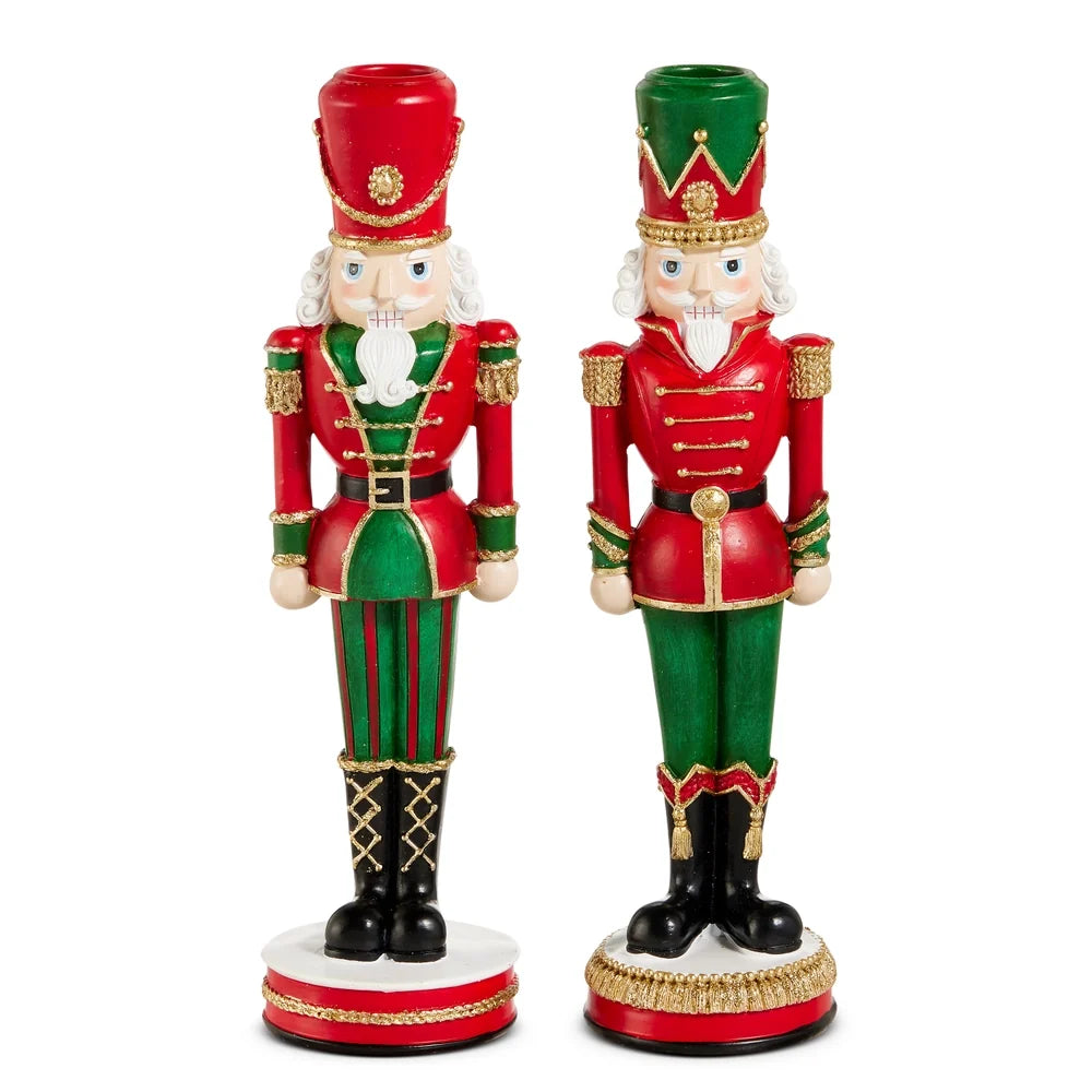 10" Red and Green Nutcracker Candlesticks (RED HAT ONLY)