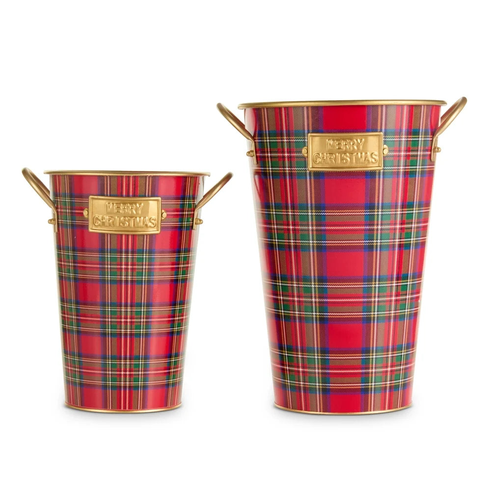 13.5" Red, Green and Gold Plaid Bucket Decor (LARGE ONLY)