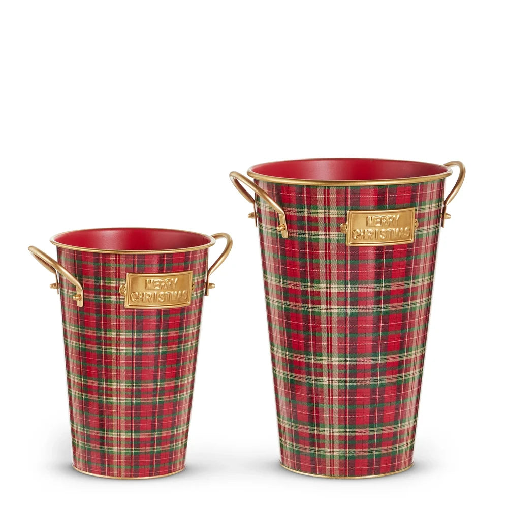 10.5" Red, Green and Gold Plaid Bucket Decor (SMALL ONLY)