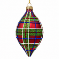 4" Diameter Red Glass Plaid Ornament.  -Double Point