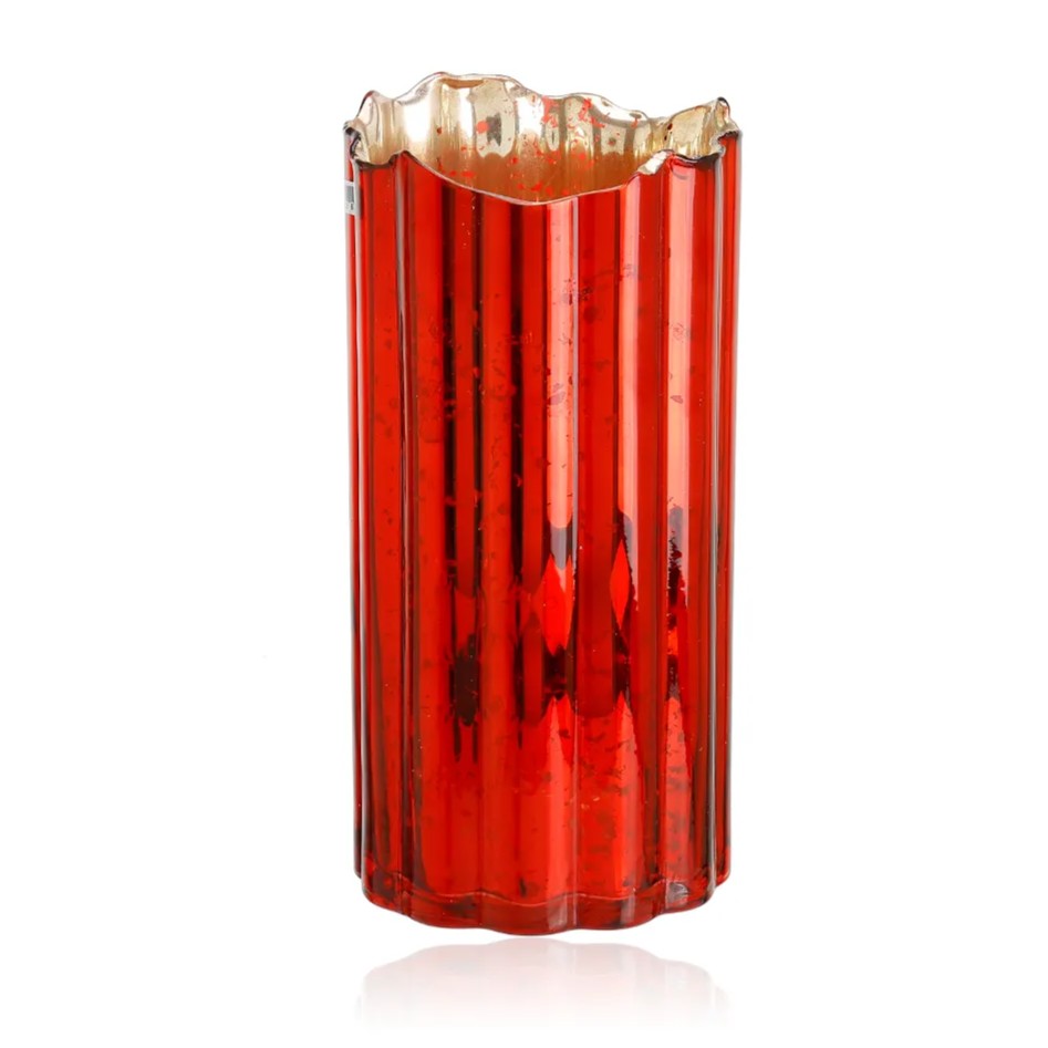 D4.7''H9.8'' - MERCURY GLASS VASE - RED