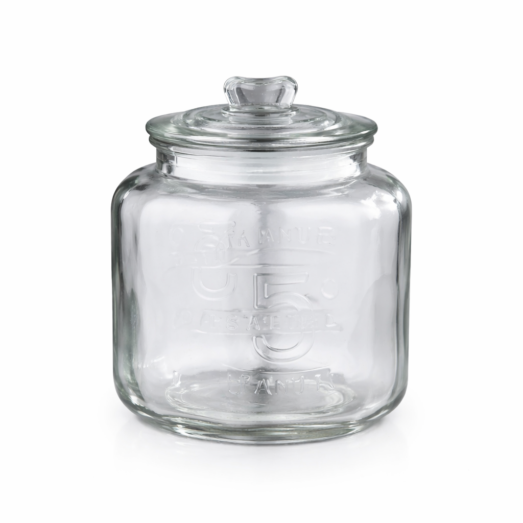 D8.5"H11" -CLEAR GLASS CANISTER W/ EMBOSSED DESIGN AND LID