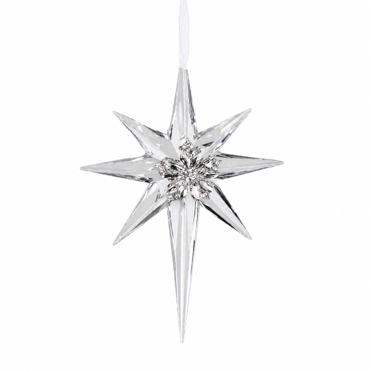8IN Jewel Acrylic Star Ornament, Platinum Clear