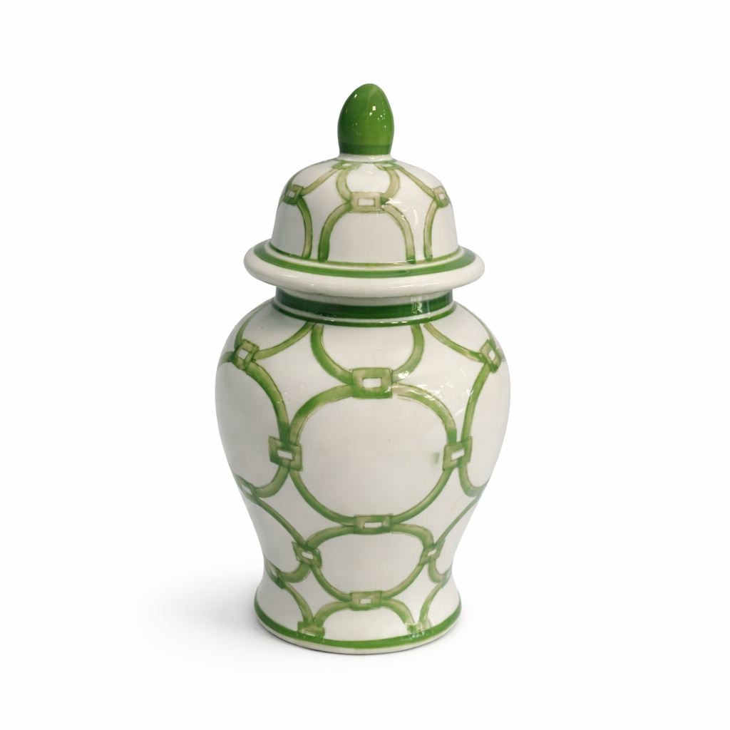 14.5" Green and White Pattern Ginger Jar