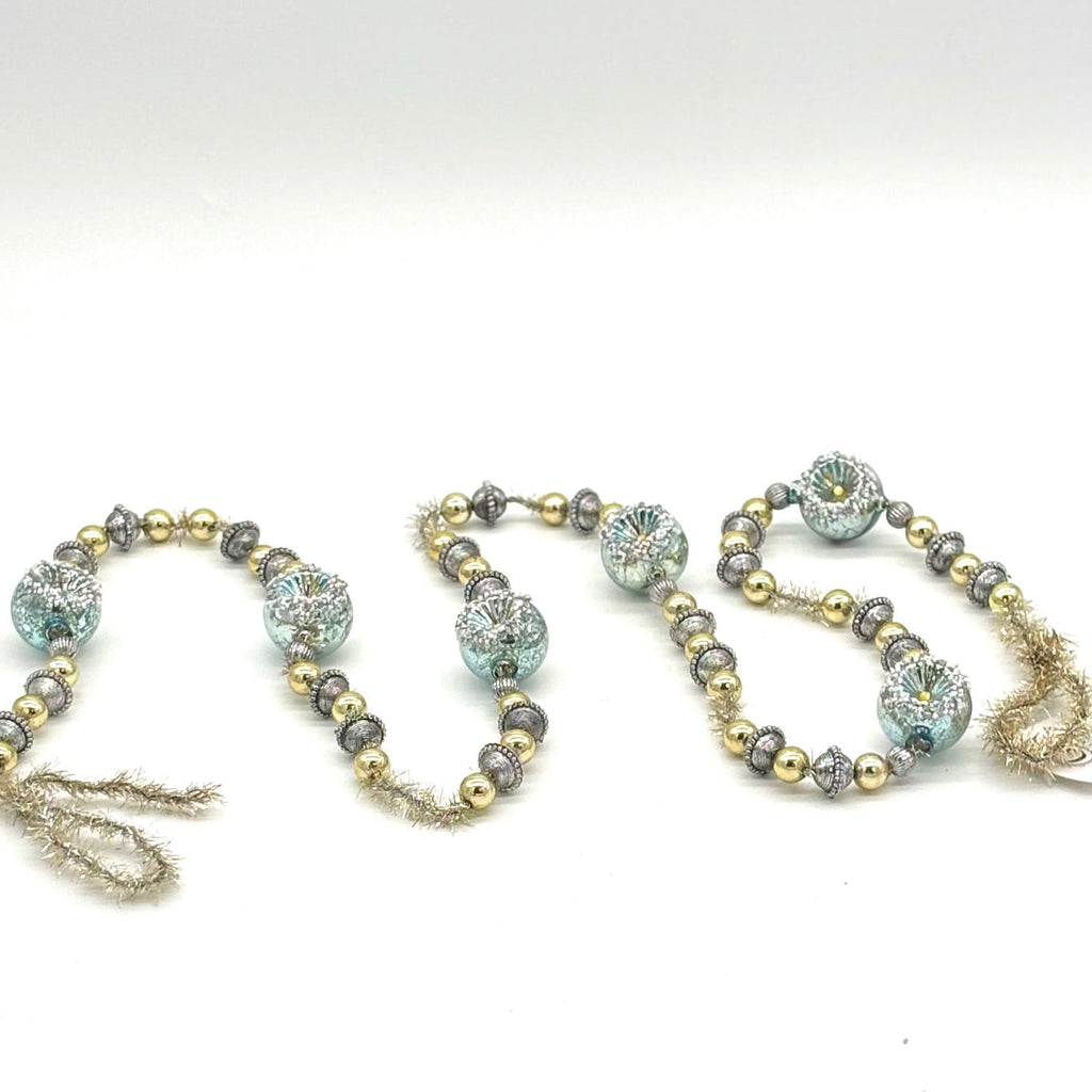 6" BLUE/GOLD GLASS BALL GARLAND