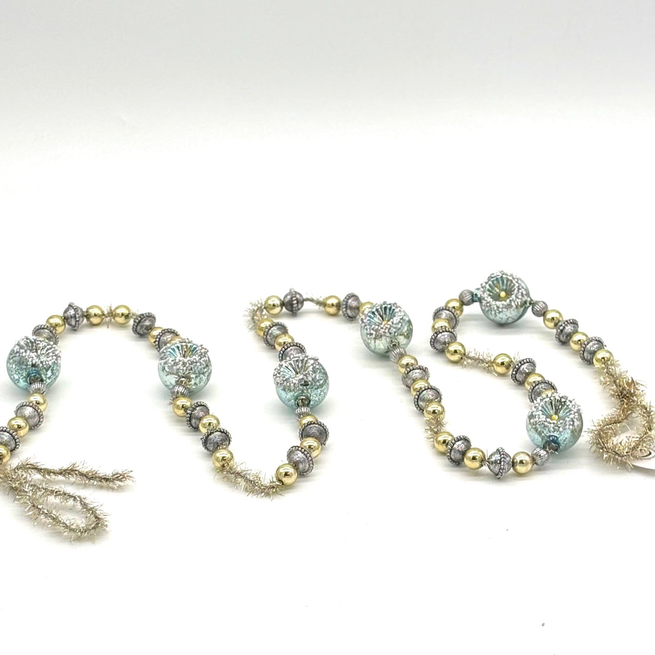 6" BLUE/GOLD GLASS BALL GARLAND