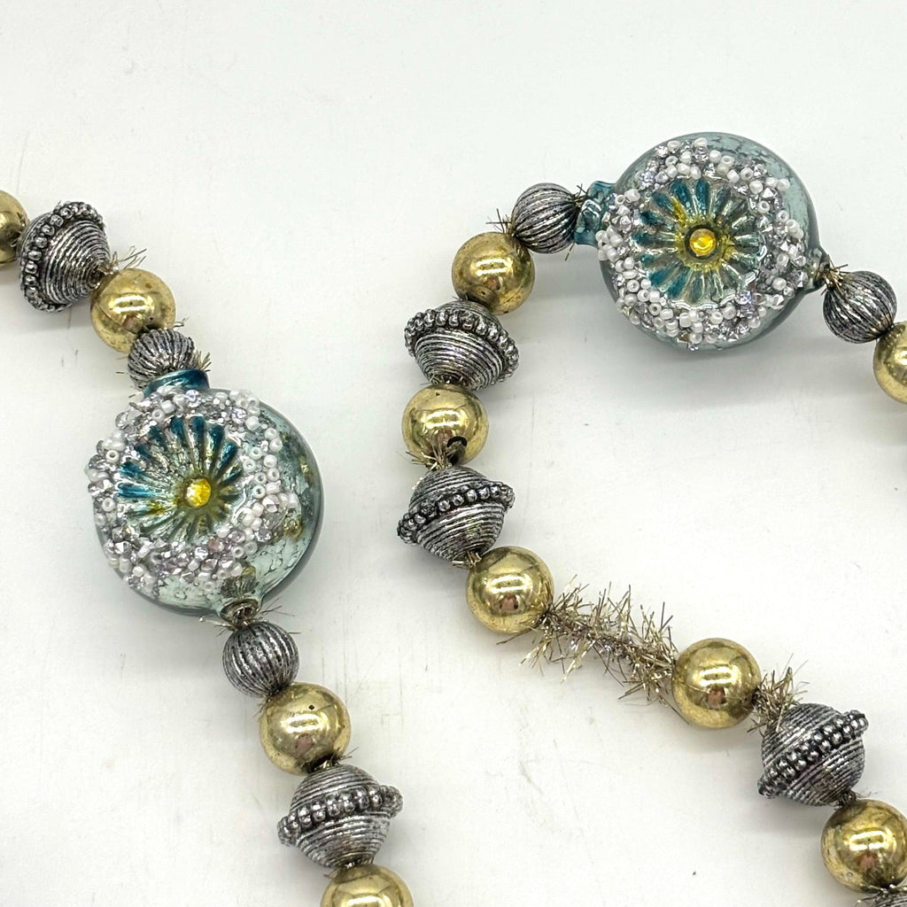 6" BLUE/GOLD GLASS BALL GARLAND