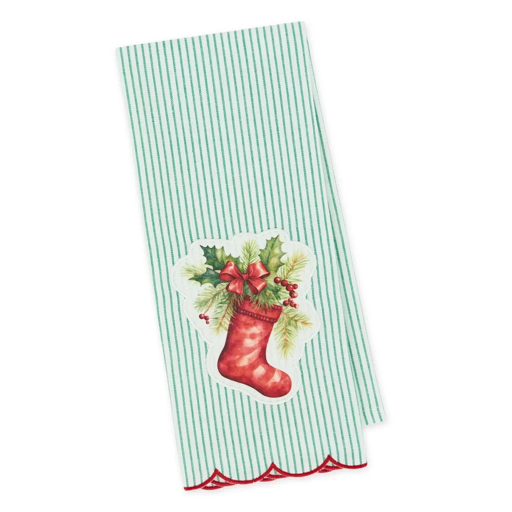 Festive Stocking Embellished Dishtowel