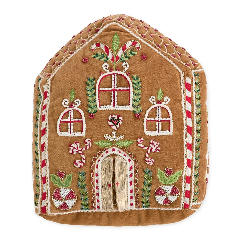 Gingerbread House Embellished Pillow