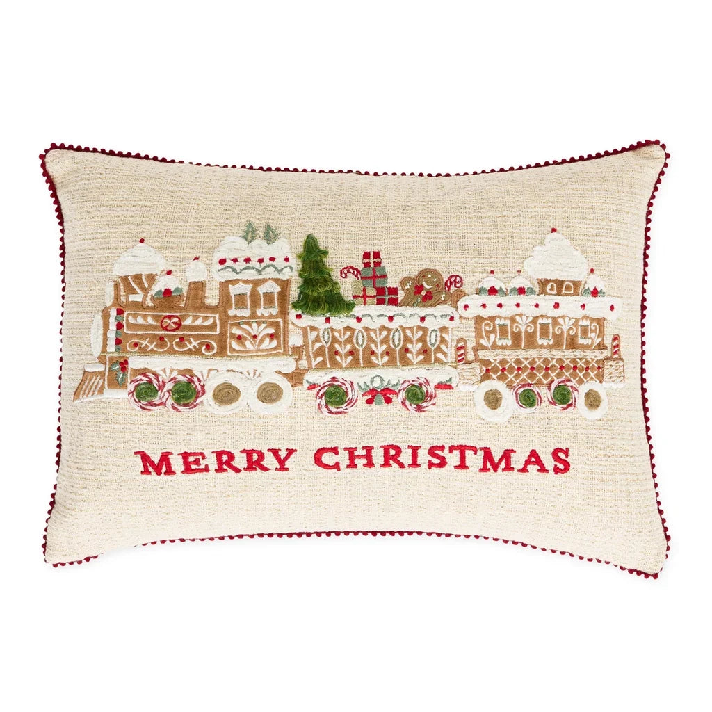 Gingerbread Train Embellished Pillow