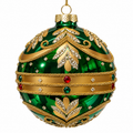 4" Green Glass Ornament with Gold Detail
