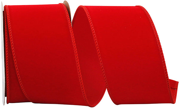 Value Velvet Wired Edge Indoor/Outdoor Ribbon, Red, 2-1/2 Inch, 10 Yards