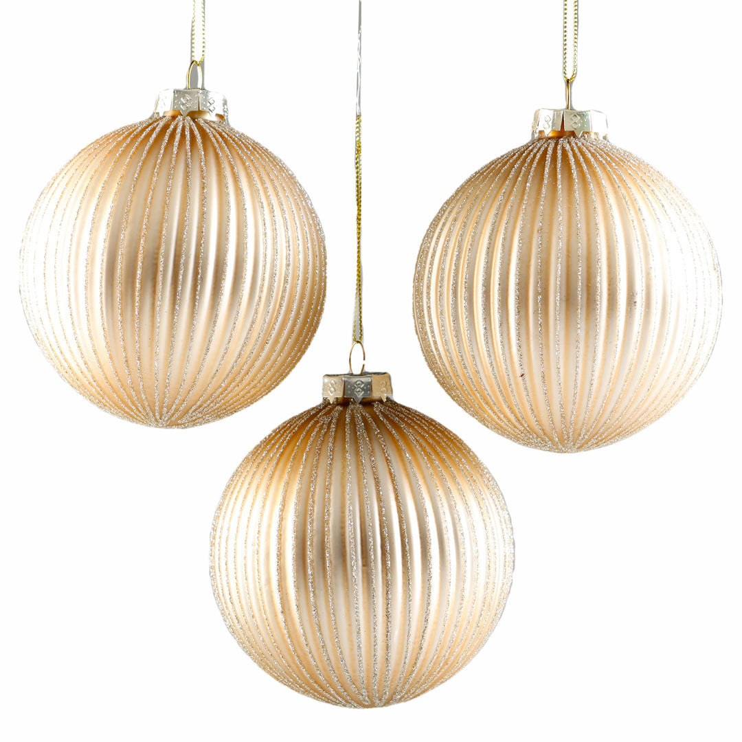 Set Of 3 Gold Glass Ball Ornaments