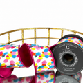2.5" MULTI DOT PRINT ON POLY COTTON WITH HOT PINK DUPION BACK