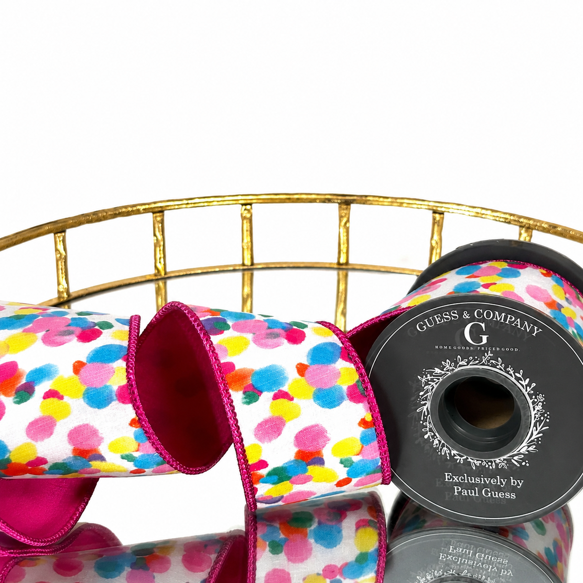 2.5" MULTI DOT PRINT ON POLY COTTON WITH HOT PINK DUPION BACK