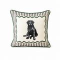 BLACK LAB WIGGLE PILLOW WITH PIPING WREATH