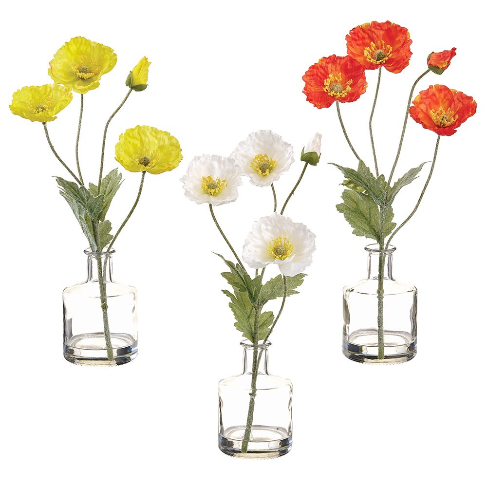 12"POPPY IN GLASS VASE (WHITE ONLY)