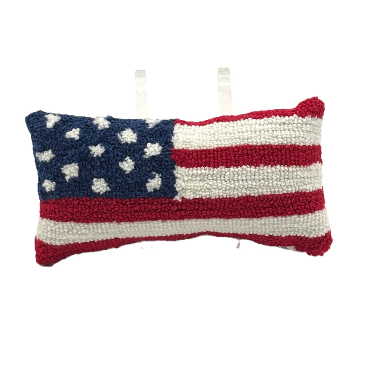 AMERICAN FLAG HOOKED PILLOW 11" X 6"
