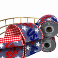 4"X5YD EMBROIDERED DENIM WITH RED/WHITE STRIPE BACKING AND EDGE