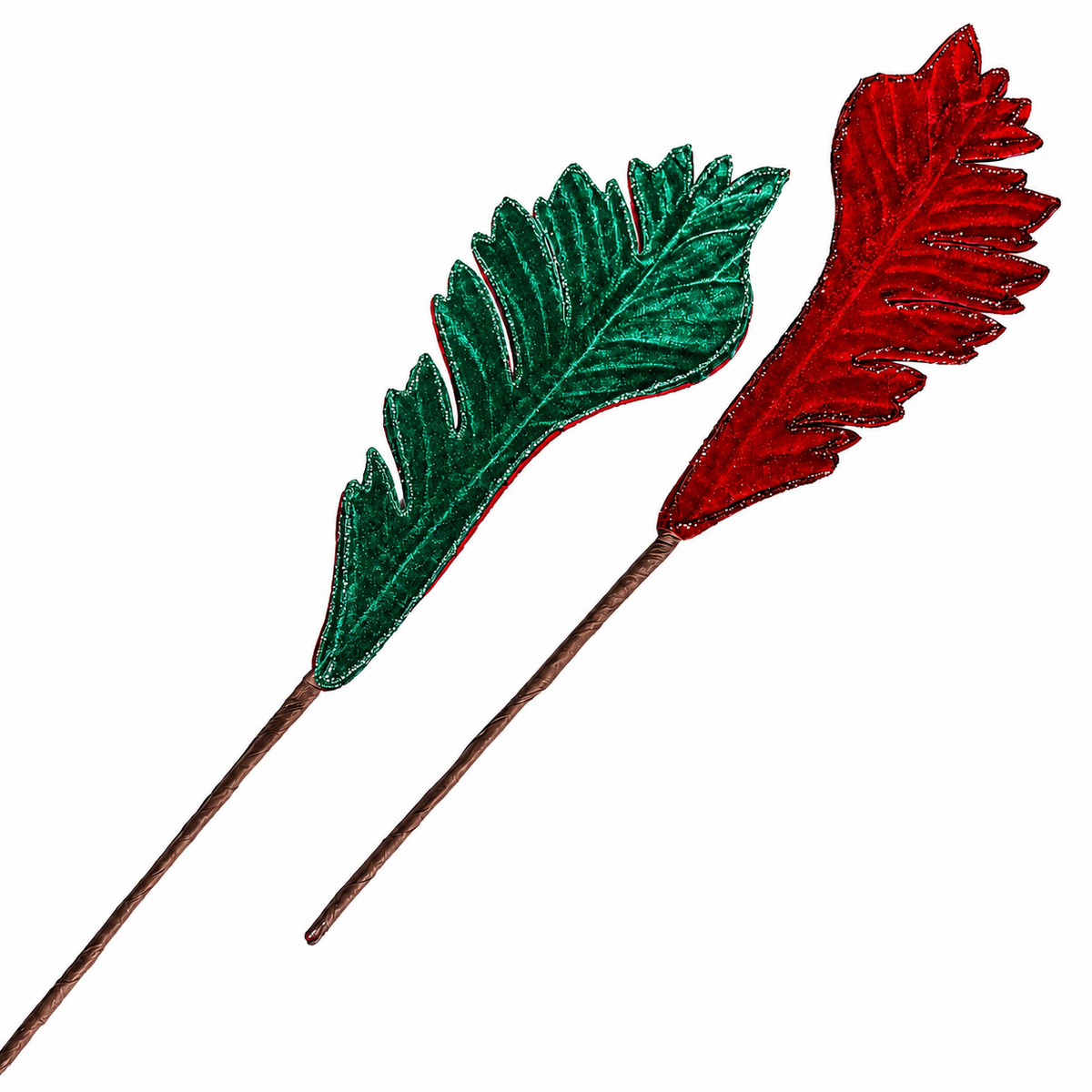 15.5" Double Sided Emerald/Red Frond Leaf Spray