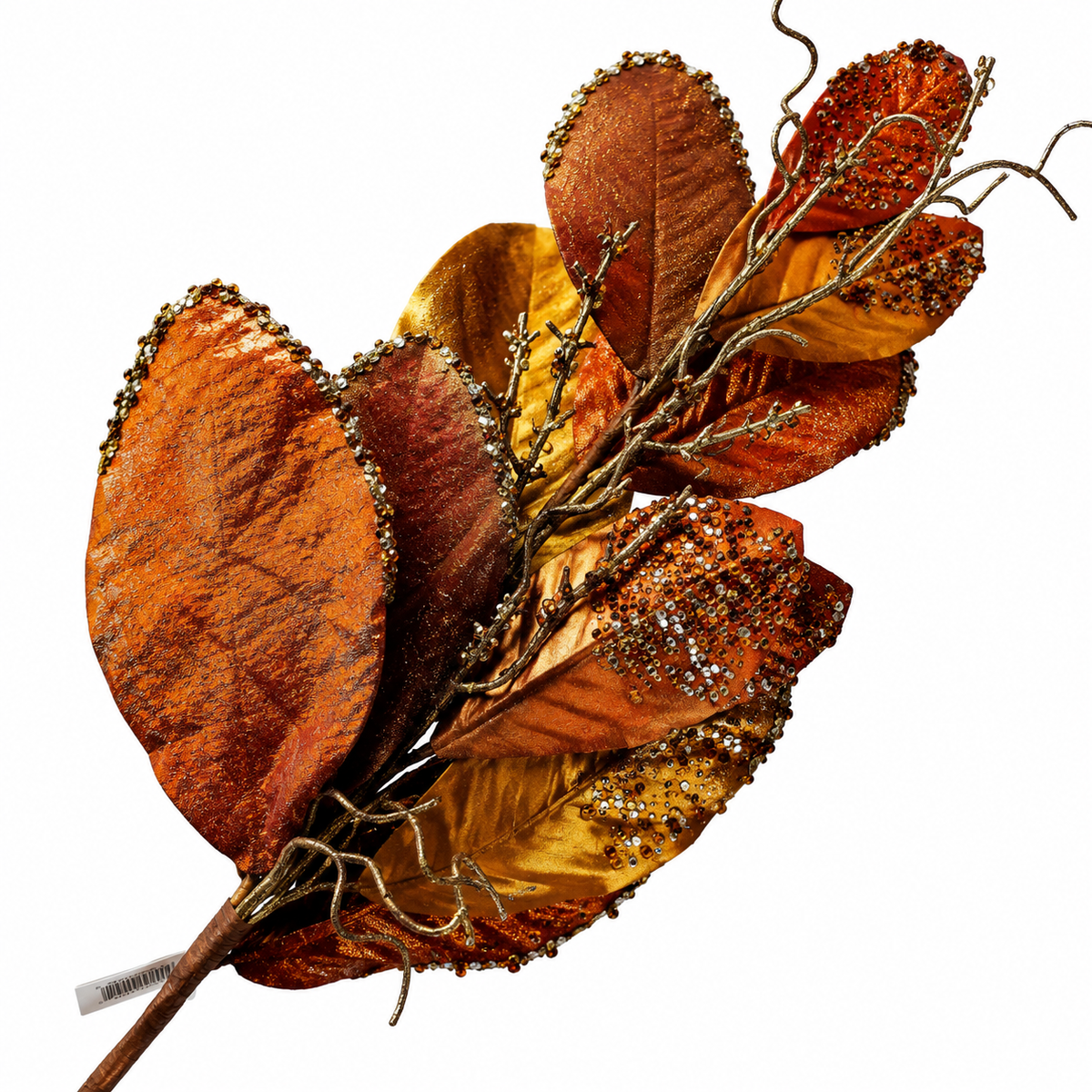 39" Chocolate/Gold Beaded Magnolia Leaf Spray