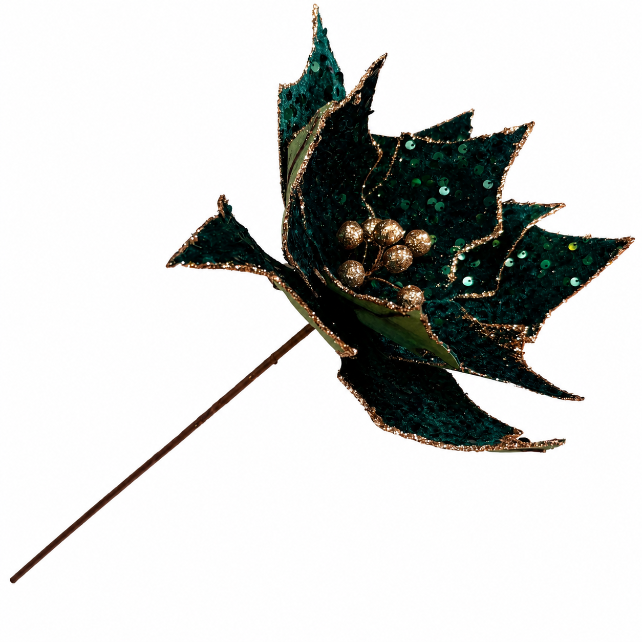 11.5" Diameter Emerald Sequined Poinsettia Stem