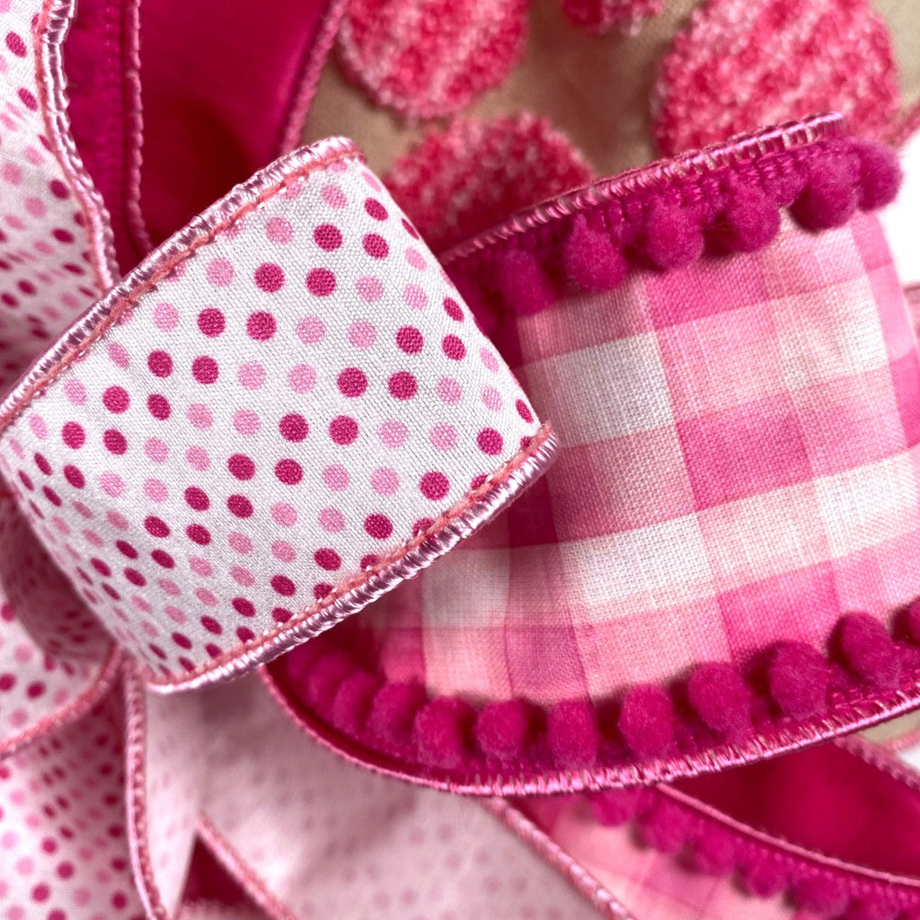 16"W X 44"L PINK POLKA-DOT ON LINEN PRE-MADE BOW