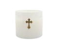 15OZ VANILLA BEAN 2 WICK CANDLE-WHITE GLASS WITH GOLD CROSS