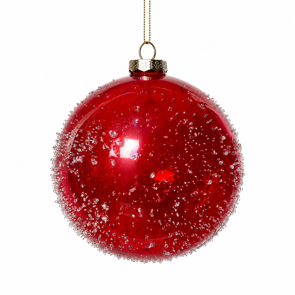5" Glass Ball Iced Ornament -Red