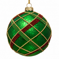 5" D Glass Ball Ornament with Bead Design -Green