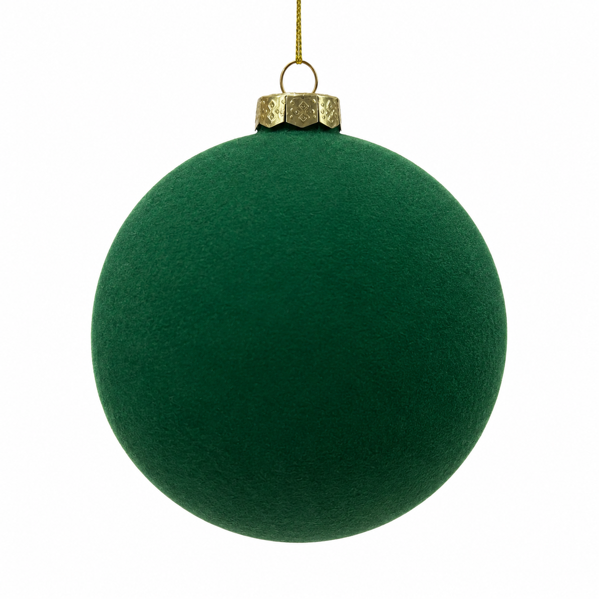 4" Diameter Dark Green Flocked Glass Ball Ornament