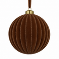 4" Diameter Glass Flocked Ball Hanging Ornament -Chocolate