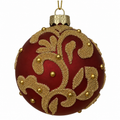 5" Diameter Burgundy Glass Ball Ornament with Gold Beads and Matte Finish