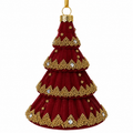 5.5" Glass Christmas Tree Ornament  Burgandy with Gold Beads