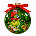 4" Glass Grinch Ball Ornament with Bow