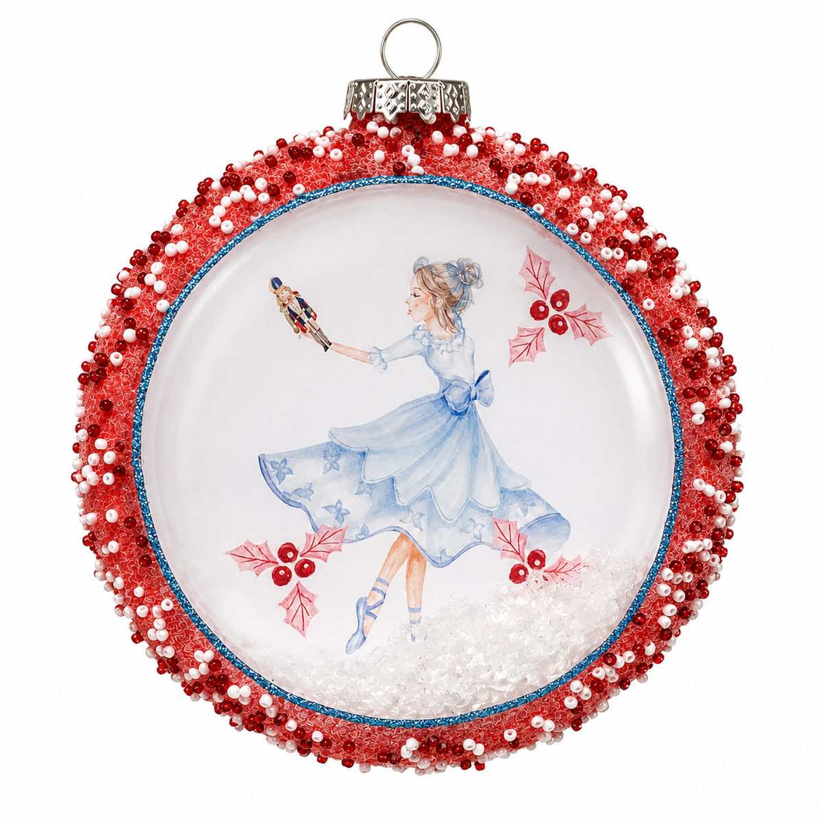 5" Glass Nutcracker Disc Ornament Red Ballerina