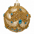 4" Diameter Gold Glass Ball Ornament with Beads and Jewels