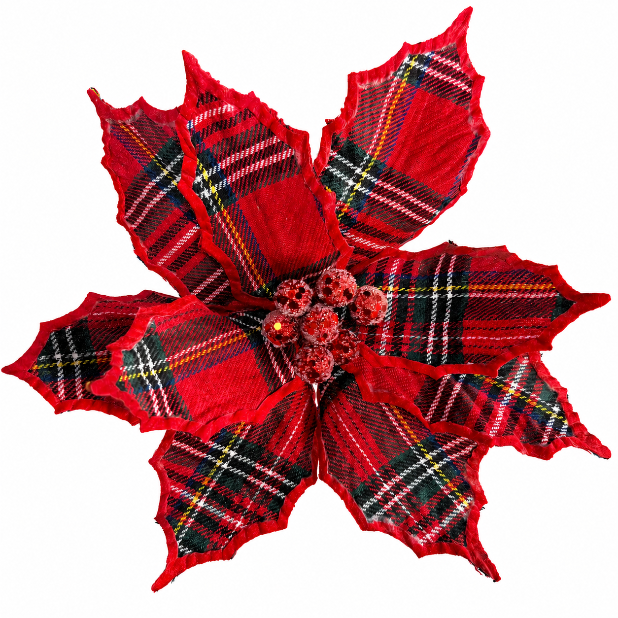 10" Diameter Red Plaid Poinsettia