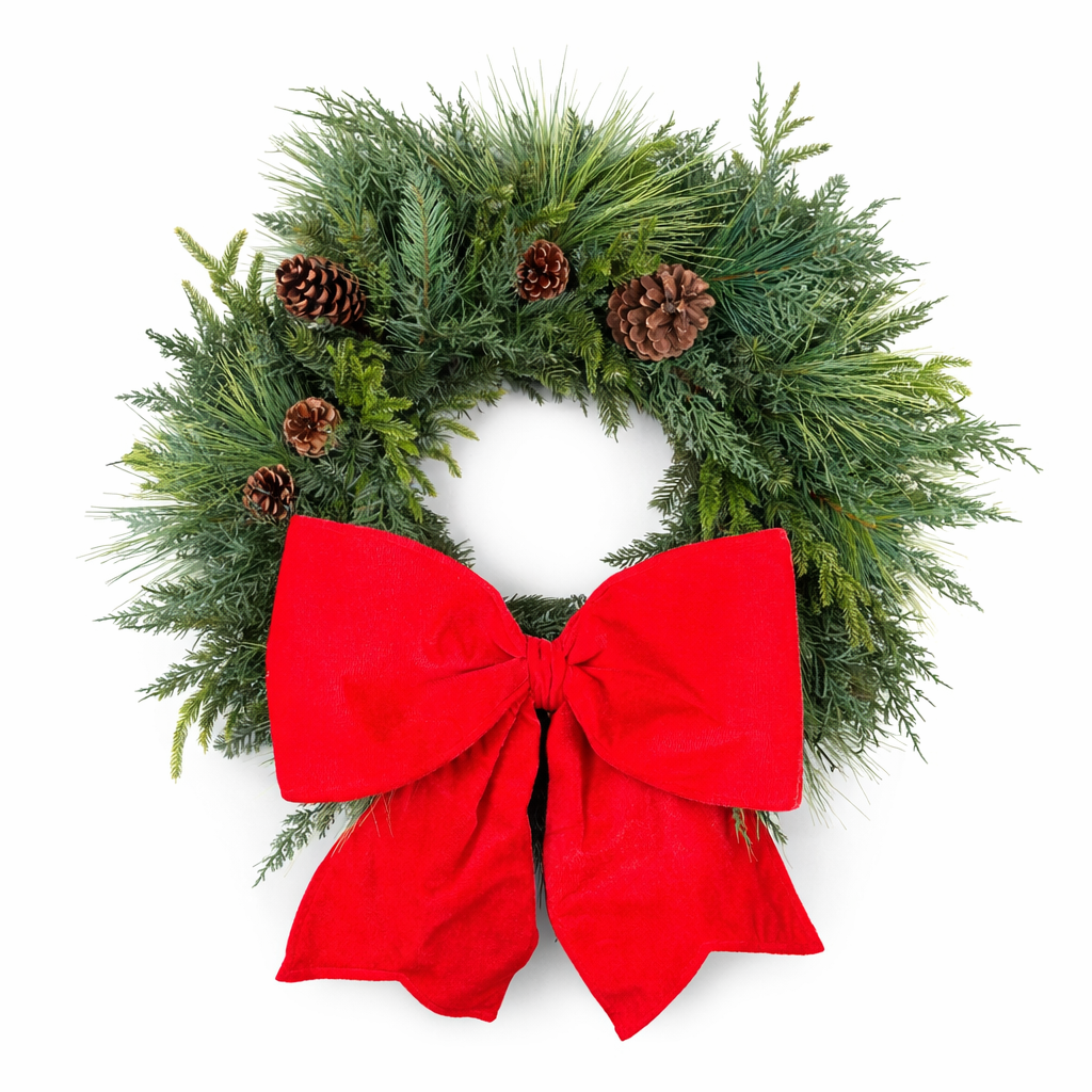 MEDIUM RED VELVET BOW WITH TIE  23"x15"